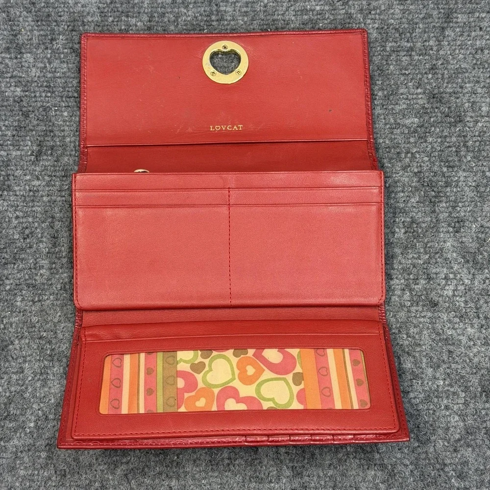 Lovcat‎ Wallet Womens Red Leather Rhinestone Heart Embossed Valentine